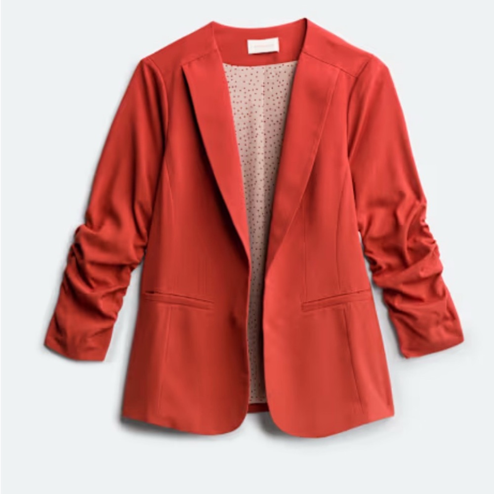 Skies Are Blue Orange Blazer with Ruched Sleeves
